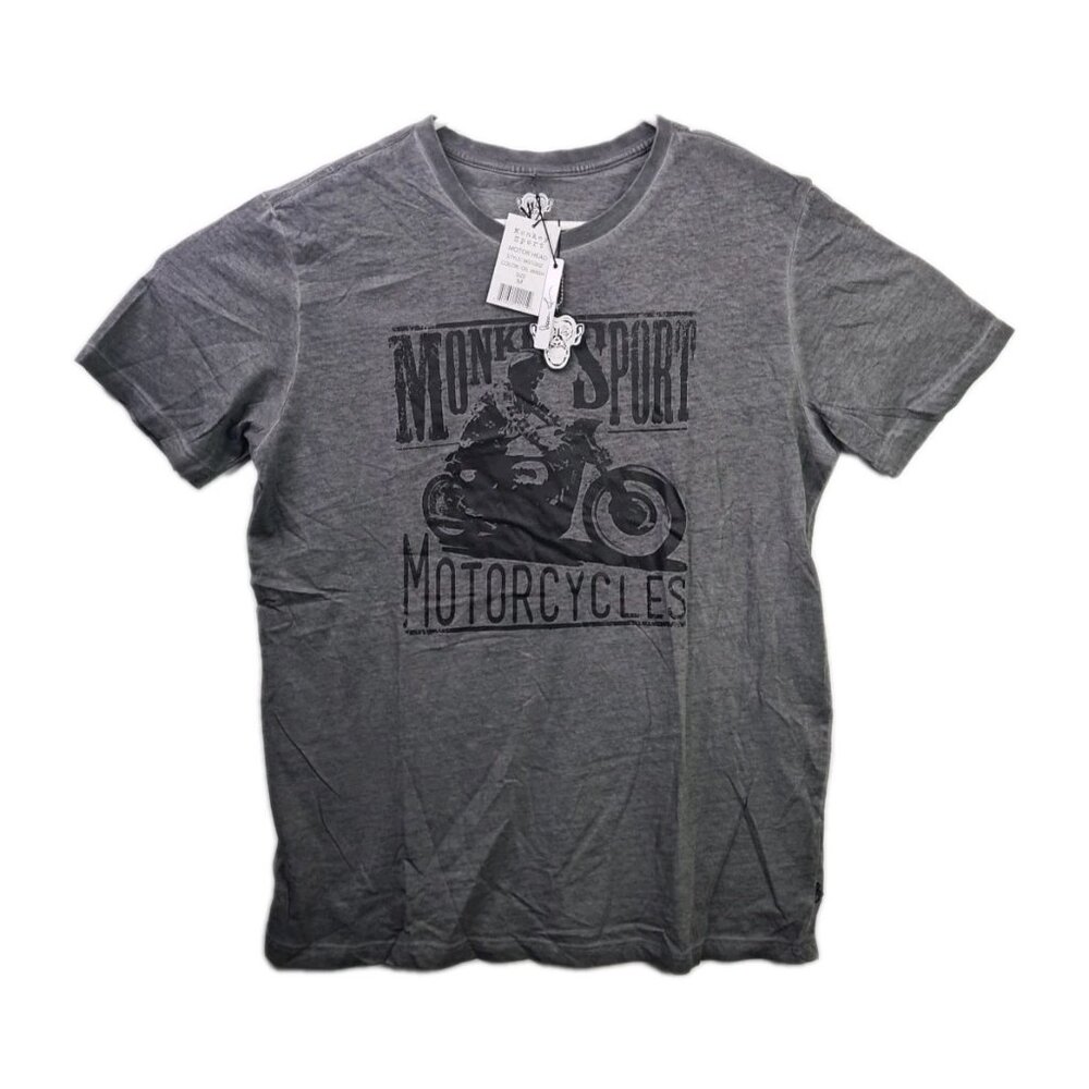 Monkey Sport Motorcycle Head T-Shirt Men’s M Gray Oil Wash Graphic Biker Tee